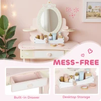 Qaba Kids Vanity Set, Girls Dressing Table with Mirror and Stool, 7 Accessories, Drawers, Desktop Storage, Pink(m-6)
