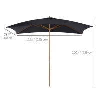 Outsunny 7' x 10' Wooden Patio Umbrella Rectangle Garden Parasol Outdoor Sunshade Canopy with Bamboo Ribs for Garden Black(m-3)