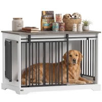 PawHut 100 cm Dog Crate Furniture with Sliding Barn Door for Large Breeds, White(m-13)