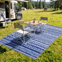 Outsunny Reversible Outdoor Rug, Patio Floor Mat, 6'x9' Plastic Straw Rug for Backyard Deck, Beach, Camping, Dark Blue and White(m-8)