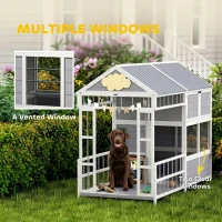 PawHut 79"L Large Dog House Outdoor, Wooden Dog Kennel with Porch, Storage Cabinet,Weatherproof Roof, Windows(m-6)