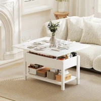 HOMCOM Lift Top Coffee Table with Storage and Hidden Compartment, Modern Convertible Center Table for Living Room, White(m-1)