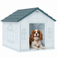 PawHut Plastic Dog House for Medium and Small Dogs, Water Resistant Puppy Shelter Indoor Outdoor with Door, Easy to Assemble, Blue(m-11)