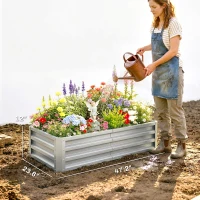 Outsunny Galvanized Raised Garden Bed, 4' x 2' x 1' Metal Planter Box, for Growing Vegetables, Flowers, Herbs, Succulents, Green(m-3)