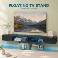 HOMCOM TV Stand with RGB LED Lights, Entertainment Center with Open Shelves for 75 Inch TV, Black Wood Grain(m-4)