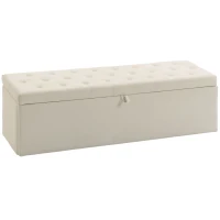 HOMCOM Storage Ottoman, Upholstered Velvet End of Bed Bench, Button Tufted Storage Bench for Bedroom, Living Room, Beige(m-9)