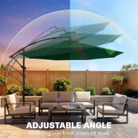 Outsunny 10' Deluxe Patio Umbrella, Outdoor Market Parasol, Banana Hanging Offset Sunshade with Crank, Cross Base, Dark Green(m-5)