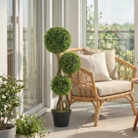 HOMCOM 35 Inch Potted Fake Plant, Artificial Boxwood Topiary Tree, Triple Ball Tree for Indoor and Outdoor, Green(m-9)