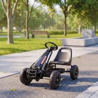 Qaba Kids Go Kart, Pedal Car with Adjustable Seat, EVA Wheels, Brake, for Boys & Girls Aged 3-8 Years Old, Black(m-8)