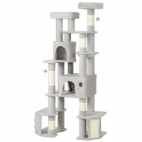PawHut 79" Tall Cat Tree for Indoor Large Cats Adult with Split Baseboard, 2 Cat Condos, 2 Beds, 5 Sisal Scratching Posts(m-2)