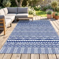 Outsunny Reversible Outdoor Rug, Patio Floor Mat, 6'x9' Plastic Straw Rug for Backyard Deck, Beach, Camping, Dark Blue and White(m-1)