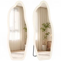 HOMCOM Standing Mirror, 63" x 23.6" Full Length Mirror with Velvet Padded Frame and Arched Top, Cream White(m-13)