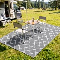 Outsunny Waterproof  Outdoor Rug, 6' x 9' RV Rug Reversible Mat for Backyard, Deck, Picnic, Beach, Camping, Grey & White Net(m-8)