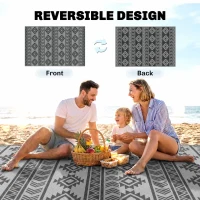 Outsunny Reversible Outdoor RV Rug, Patio Floor Mat, 6' x 9' Plastic Straw Rug for Backyard, Deck, Beach, Camping, Black & Grey(m-7)