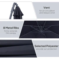 Outsunny 10' Deluxe Patio Umbrella Outdoor Market Parasol Banana Hanging Offset Sunshade Crank Cross Base Black(m-5)