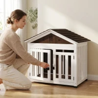 PawHut 40"L Wooden Dog House Outdoor Indoor for Small, Medium, Large Dogs, with Air Vents & Elevated Removable Floor(m-4)