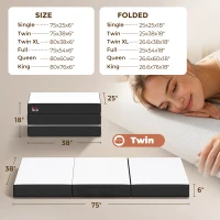 HOMCOM Trifold Mattress, 6 Inch Memory Foam Mattress for Guest, Camping, RV, Travel, Yoga, Made in USA, 75" x 38" x 6"(m-3)