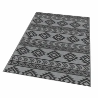 Outsunny Reversible Outdoor RV Rug, Patio Floor Mat, 6' x 9' Plastic Straw Rug for Backyard, Deck, Beach, Camping, Black & Grey(m-9)