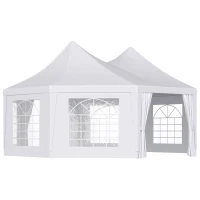 Outsunny 16' x 22' Wedding Event Party Tent High Peak Octagonal Outdoor Gazebo Canopy with Removable Walls White(m-2)