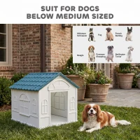 PawHut Plastic Dog House for Medium and Small Dogs, Water Resistant Puppy Shelter Indoor Outdoor with Door, Easy to Assemble, Blue(m-7)
