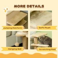 PawHut Adjustable Height 3 Step/4 Step Cat Stairs w/ Jute Cat Scratching Post, Cat Condo, Toy Ball, for Bed, Sofa, Couch, Beige(m-6)