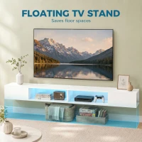HOMCOM TV Stand with RGB LED Lights, Entertainment Center with Open Shelves for 75 Inch TV, White(m-4)