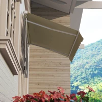 Outsunny 8'x7' Patio Awning Manual Retractable Sun Shade Outdoor Deck Canopy Shelter, Khaki(m-10)