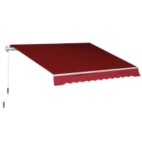 Outsunny 8'x7' Patio Awning Manual Retractable Sun Shade Outdoor Deck Canopy Shelter, Wine Red(m-2)
