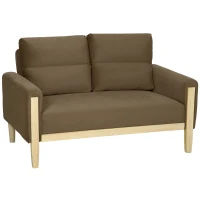 HOMCOM 53" Loveseat Sofa, Small 2 Seater Couch with Solid Wood Legs, Modern Velvet Sofa for Living Room, Small Spaces,Brown(m-9)