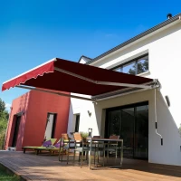 Outsunny 8'x7' Patio Awning Manual Retractable Sun Shade Outdoor Deck Canopy Shelter, Wine Red(m-8)
