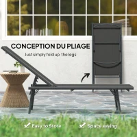 Outsunny 2 Pieces Folding Outdoor Lounge Chairs, Reclining Chaise Lounge Tanning Chair w/ Adjustable Back, Mesh Seat, Black(m-6)