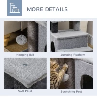 PawHut Adjustable Height 3 Step/4 Step Cat Stairs w/ Sisal Cat Scratching Post, Cat Condo, Toy Ball, for Bed, Sofa, Couch, Gray(m-6)