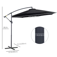 Outsunny 10' Deluxe Patio Umbrella Outdoor Market Parasol Banana Hanging Offset Sunshade Crank Cross Base Black(m-3)