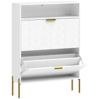 HOMCOM Shoe Cabinet with 2 Flip Drawers, Modern Narrow Shoe Storage Cabinet with Open Compartment, Adjustable Shelves, White(m-9)