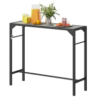 Outsunny Bar Height Outdoor Table with Built-In Bottle Opener, Patio Bar Table with Wood Grain Plastic Top, 47.2" x 15" x 39"(m-9)