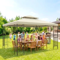 Outsunny 10x13ft Steel Gazebo Sun Shelter Patio Outdoor Party Event Canopy Vented Roof Cream White(m-10)