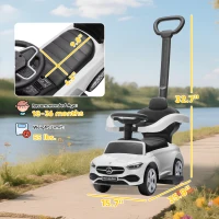 Qaba Mercedes-Benz C-Class Licensed Ride-On Push Car, Baby Stroller Walking Car with Parent Control Handle, Horn, White(m-3)