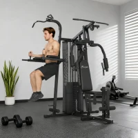 Soozier All-in-One Multi Home Gym Machine Workout Station with Weight Stack and Pulley System for Full Body Training, Black(m-8)
