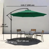 Outsunny 10' Deluxe Patio Umbrella, Outdoor Market Parasol, Banana Hanging Offset Sunshade with Crank, Cross Base, Dark Green(m-3)