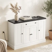 HOMCOM 47" Farmhouse Sideboard Buffet Cabinet with Charging Station, Coffee Bar Cabinet with 3 Adjustable Shelves, White(m-8)