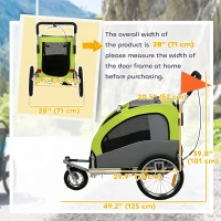 Aosom 2 in 1 Dog Bike Trailer, Foldable Pet Stroller, Dog Bicycle Trailer with Suspension, Universal Bicycle Coupler, Green(m-3)