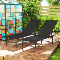 Outsunny 2 Pieces Folding Outdoor Lounge Chairs, Reclining Chaise Lounge Tanning Chair w/ Adjustable Back, Mesh Seat, Black(m-8)