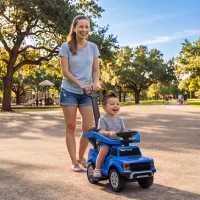 Qaba 3 In 1 Licensed Ford Kids Push Car with Push Handle, Horn, Sound, Secure Bar, Storage, for Toddlers 18-36 Months, Blue(m-10)