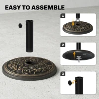 Outsunny 18" 20 lbs Round Resin Umbrella Base Stand Market Parasol Holder with Decorative Rose Floral Pattern & Easy Setup, for Φ1.5", Φ1.89" Pole, for Lawn, Deck, Backyard, Garden, Bronze(m-7)