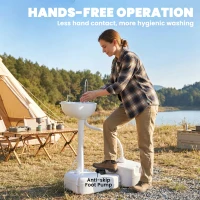 kleankin Portable Camping Sink, HDPE Handwashing Station Basin with 4.5 Gal Tank, 6.3 Gal Recovery Tank, Wheels & Soap Dispenser(m-5)