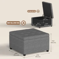 HOMCOM Tufted Storage Ottoman, Upholstered Accent Bench Seat, Cube Storage Box, Footrest Stool, Dark Grey(m-3)