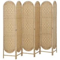 HOMCOM Bohemian Privacy Screen, Folding Room Divider with 6 Panels and Arched Top for Bedroom Living Room Office, Natural Wood(m-2)