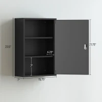kleankin Wall Mount Medical Cabinet, Bathroom Cabinet with 3 Tier Shelves, 2 Keys, 15.7" x 7.1" x 23.6", Black(m-3)