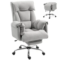 HOMCOM High Back Office Chair, Reclining Desk Chair with Footrest, Swivel Base, Rolling Wheels, Light Grey(m-9)