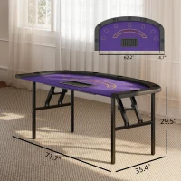 Soozier Poker Table Foldable, 72" Portable Casino Blackjack Table for 8 Players with Felt Surface, Cup Holders, Dark Blue(m-3)